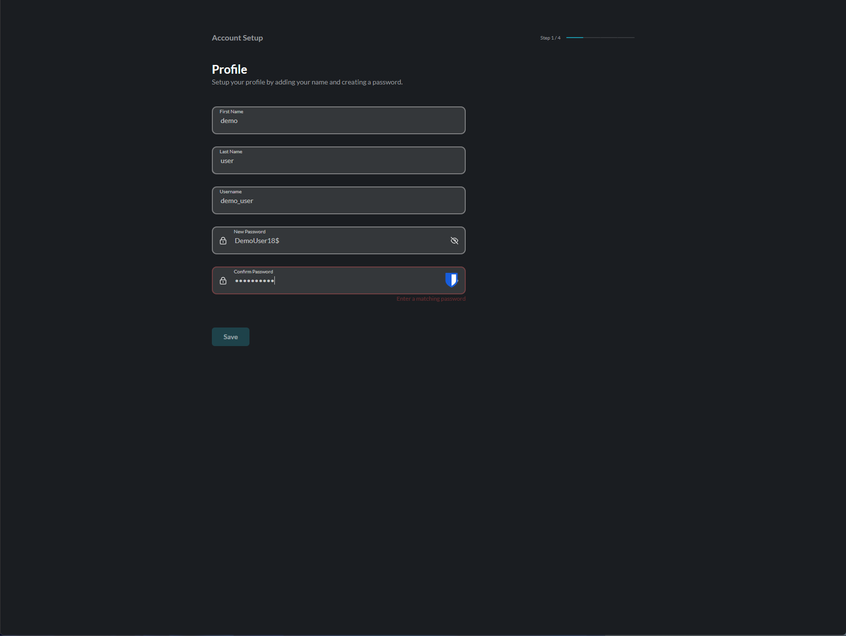 Profile Setup - Error