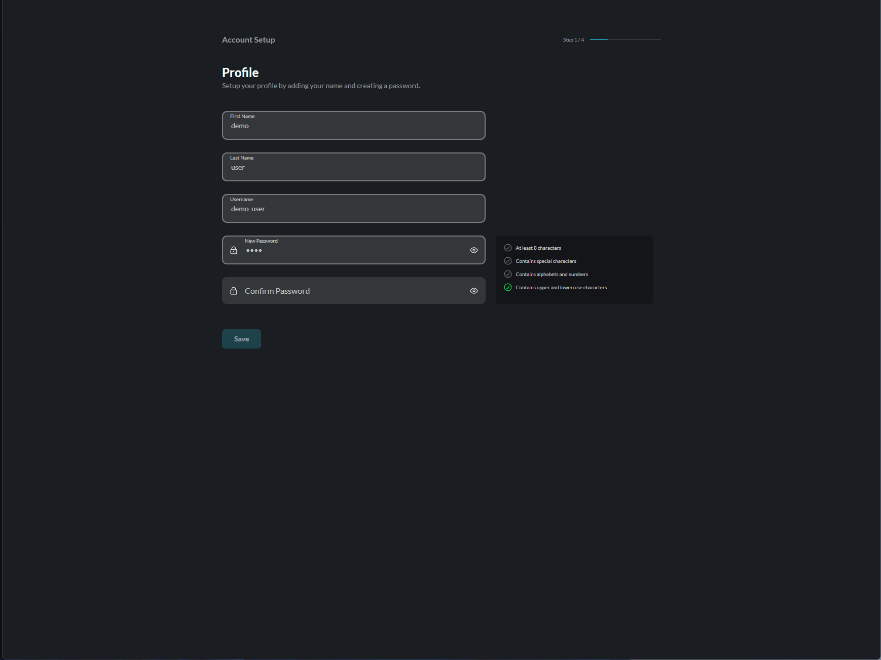 Profile Setup - Password Rules